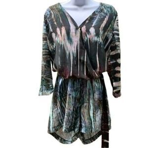 Aquamar women’s satin classic romper green forest long sleeve waist adjustable S